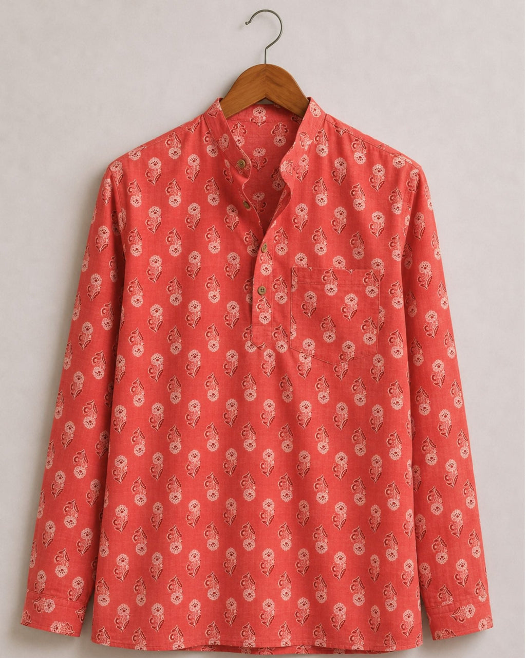 Sanganeri Blossoms – Men's Cotton Short Kurta - Jaipuri Crown