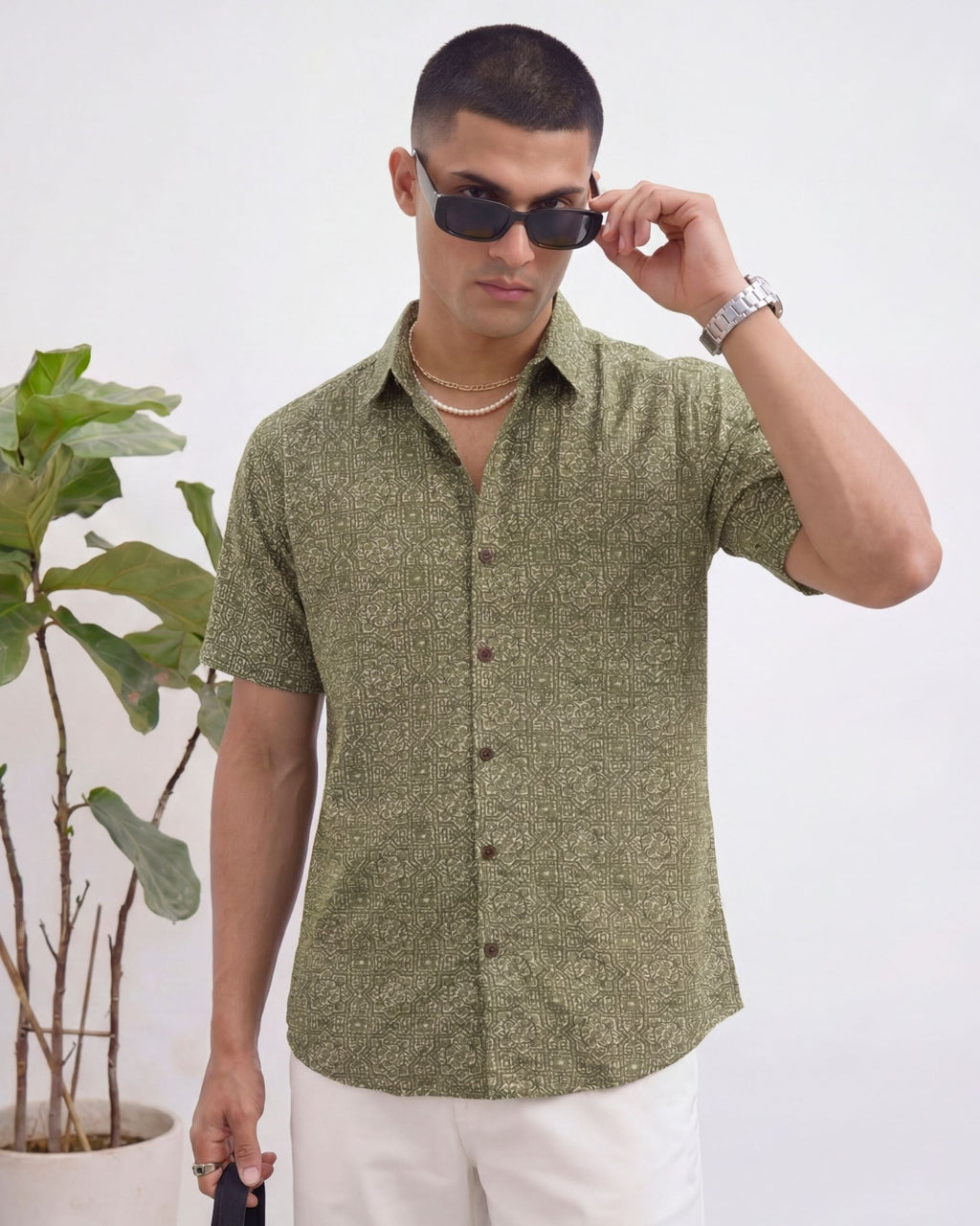 Sanganeri Elegance – Printed Cotton Half Sleeve Shirt - Jaipuri Crown
