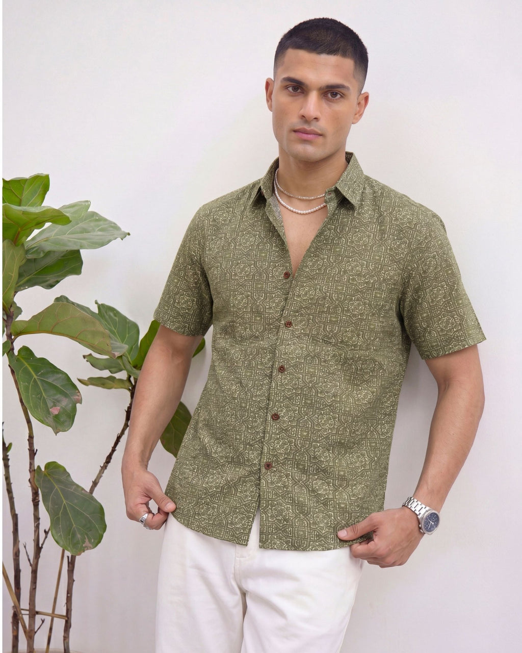 Sanganeri Elegance – Printed Cotton Half Sleeve Shirt - Jaipuri Crown