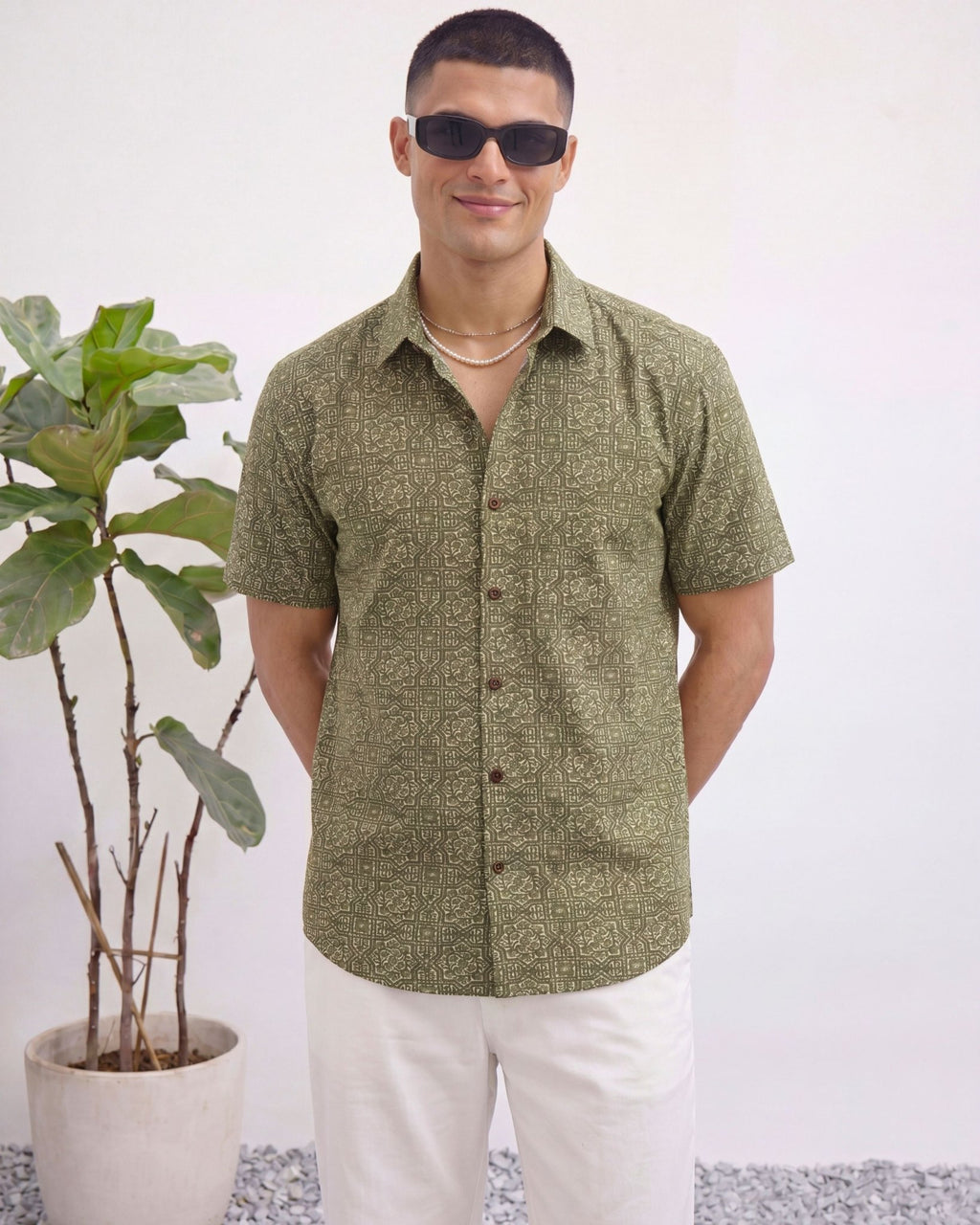 Sanganeri Elegance – Printed Cotton Half Sleeve Shirt - Jaipuri Crown