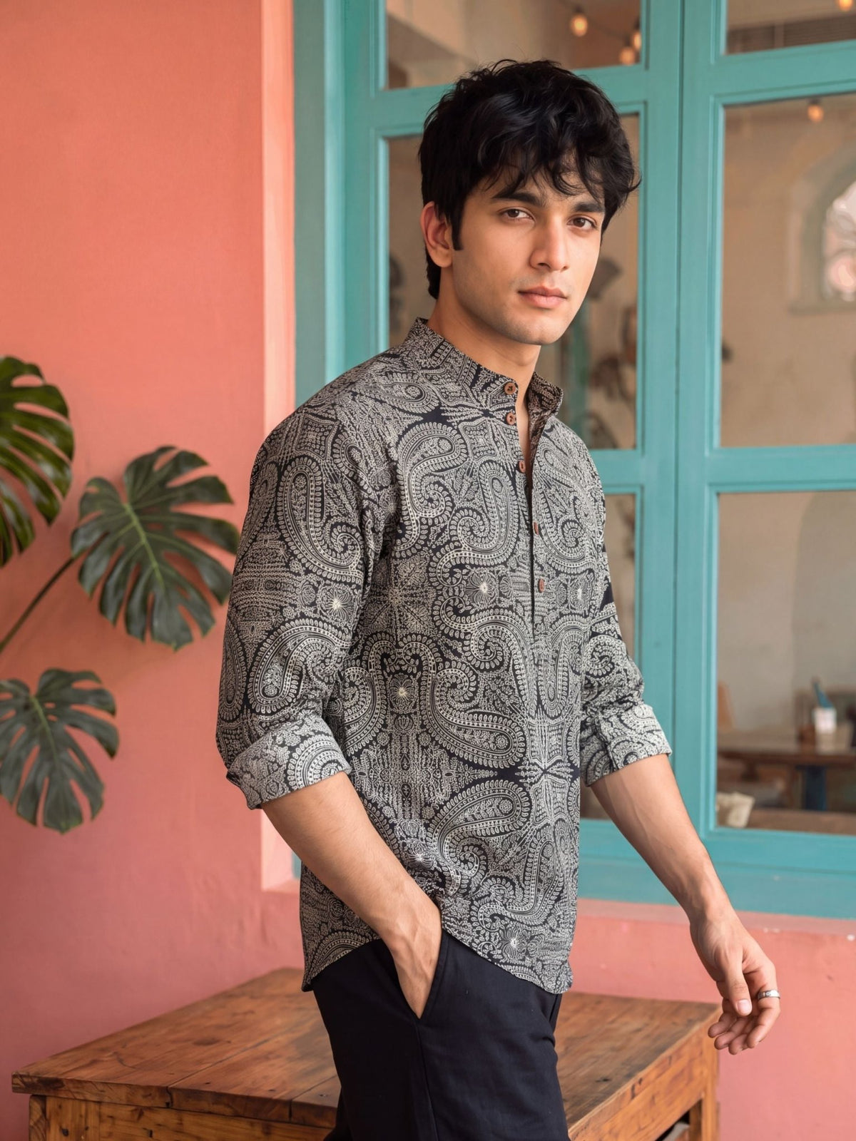 Sanganeri Elegance – Printed Cotton Short Kurta - Jaipuri Crown