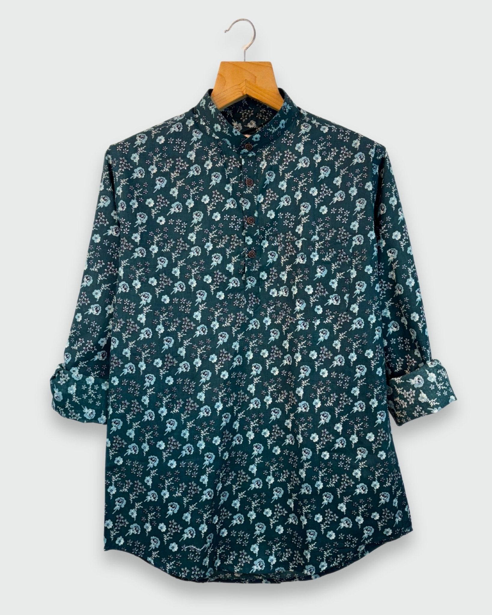 Sapphire Forest – Floral Block Print Short Kurta - Jaipuri Crown