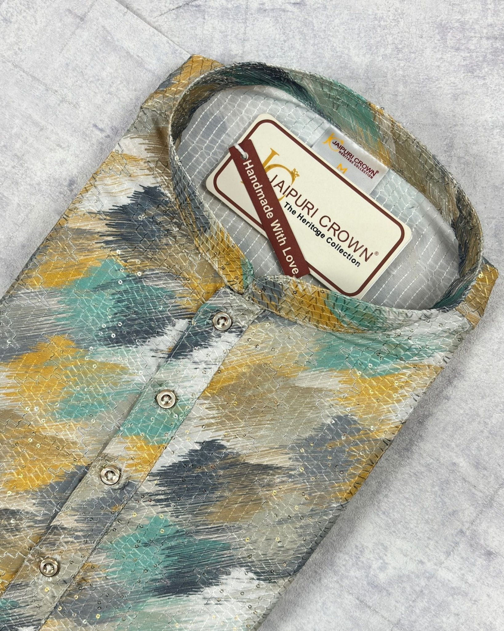 Sapphire Glow Silver Printed Kurta - Jaipuri Crown