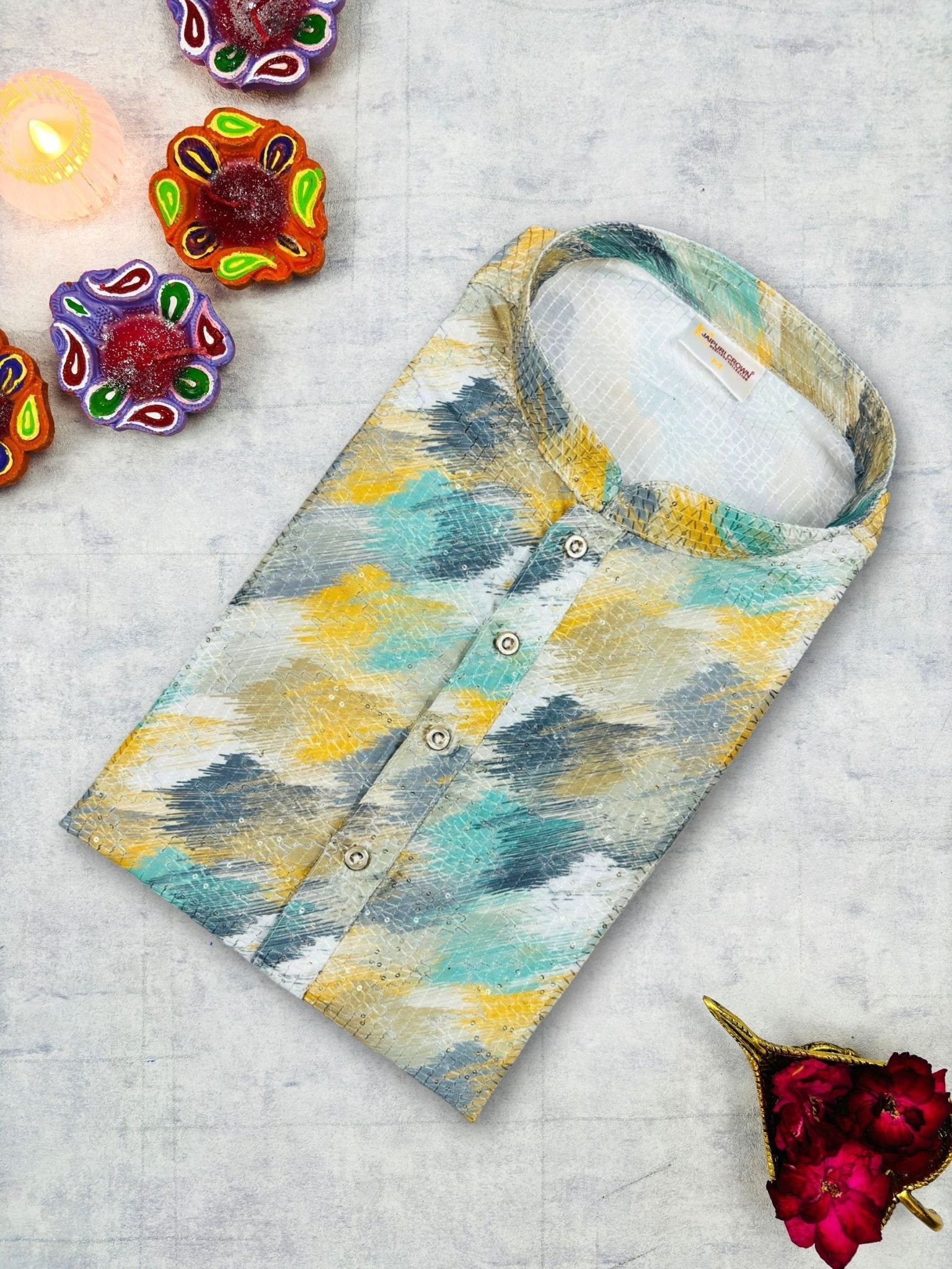Sapphire Glow Silver Printed Kurta - Jaipuri Crown
