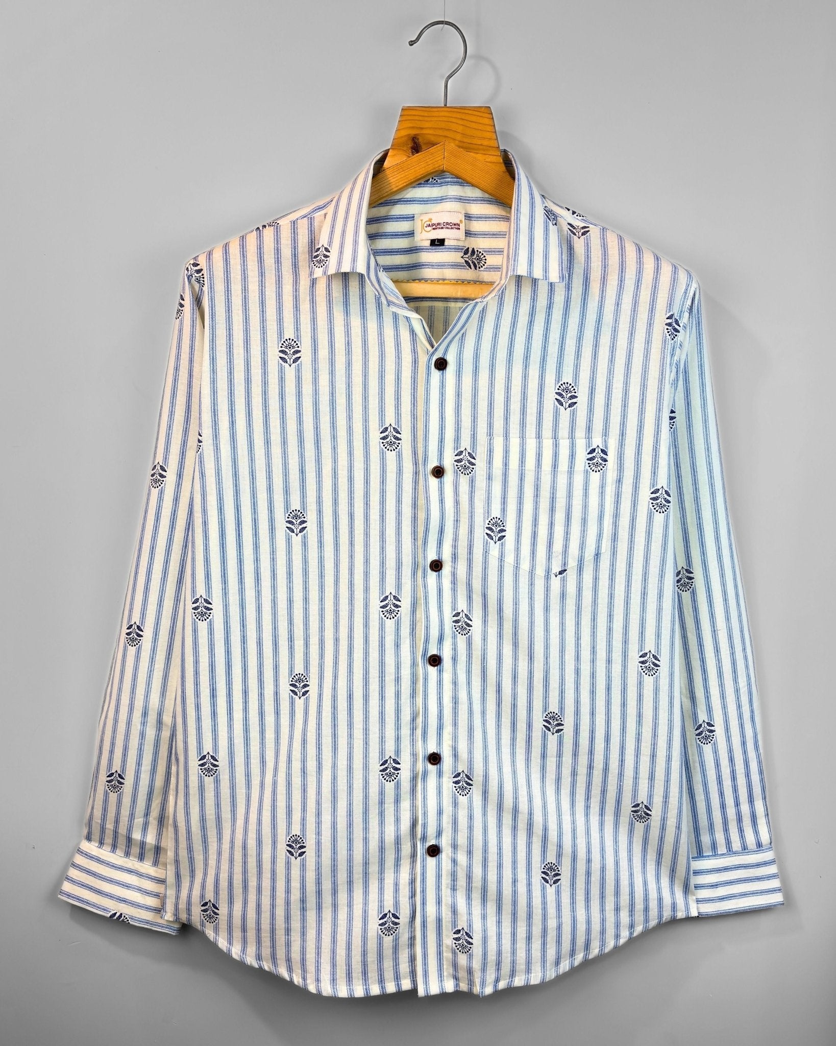 Sapphire Stripes - Pure Cotton Shirt - Jaipuri Crown