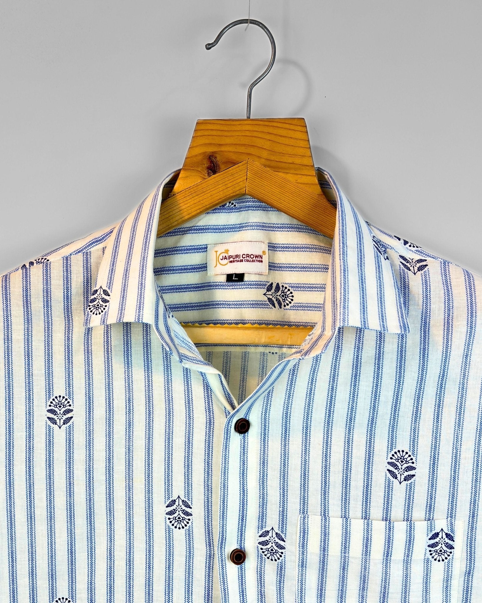 Sapphire Stripes - Pure Cotton Shirt - Jaipuri Crown