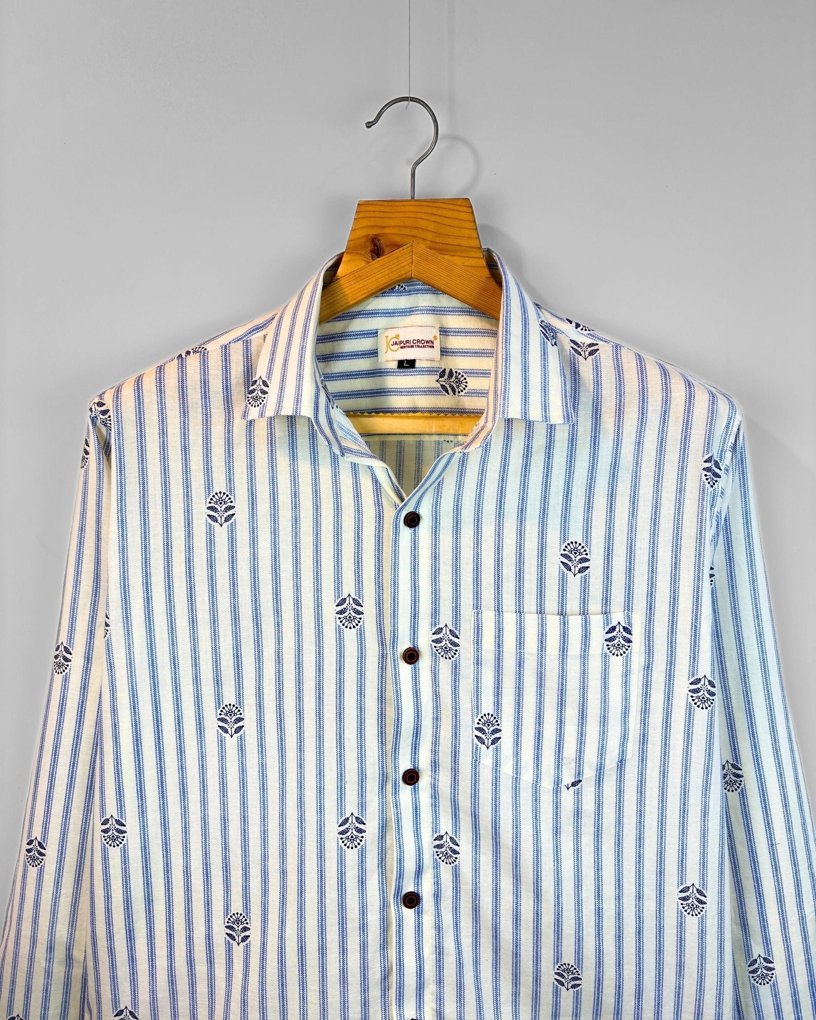 Sapphire Stripes - Pure Cotton Shirt - Jaipuri Crown