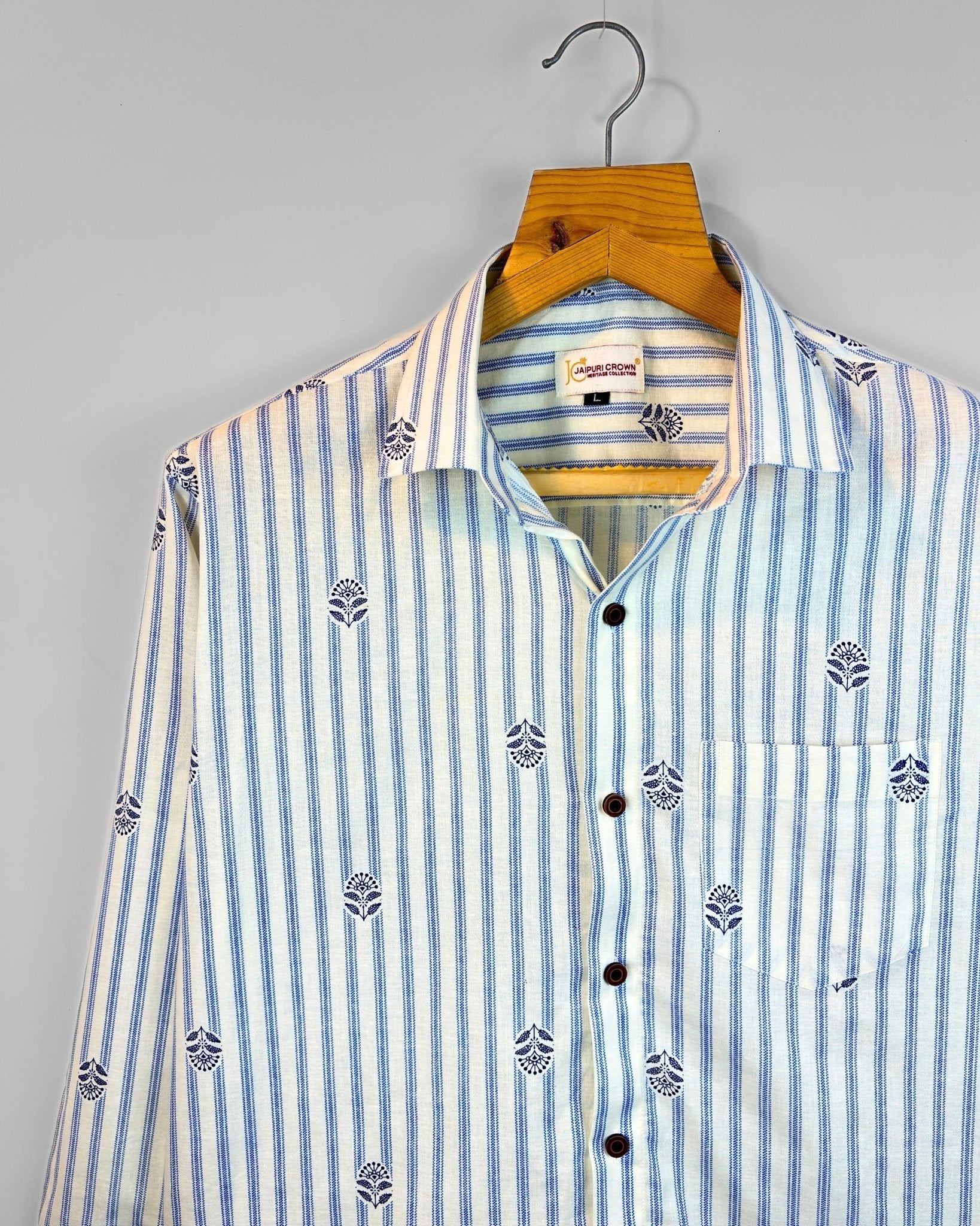 Sapphire Stripes - Pure Cotton Shirt - Jaipuri Crown