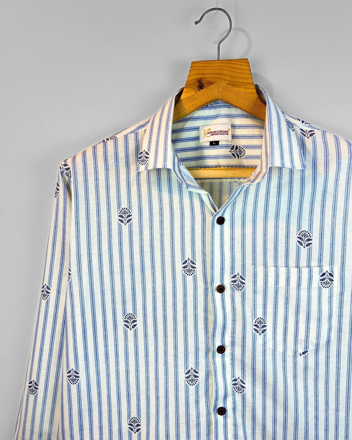 Sapphire Stripes - Pure Cotton Shirt - Jaipuri Crown