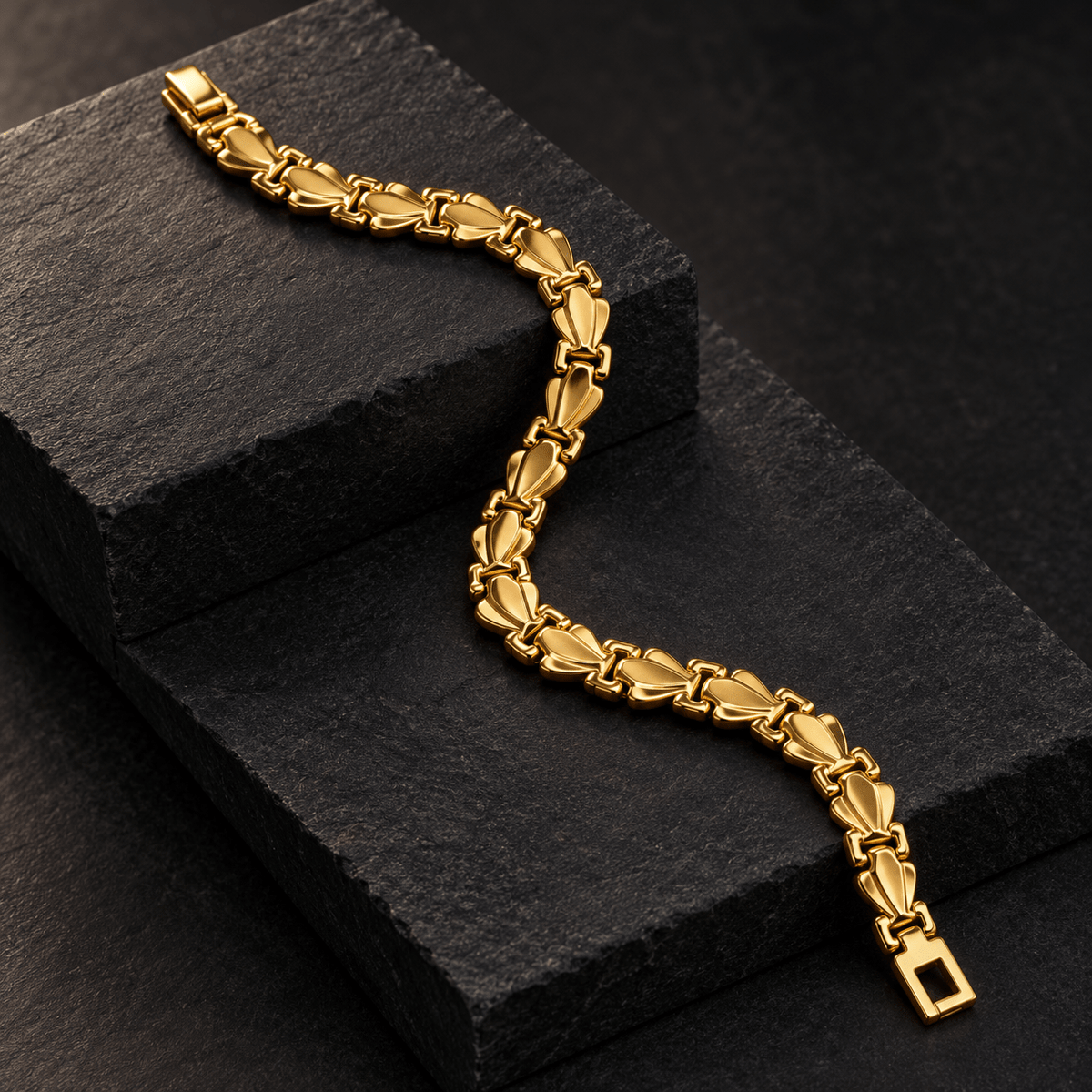 Sculpted Gold Shield-Link Bracelet - Men's Jewellery - Jaipuri Crown