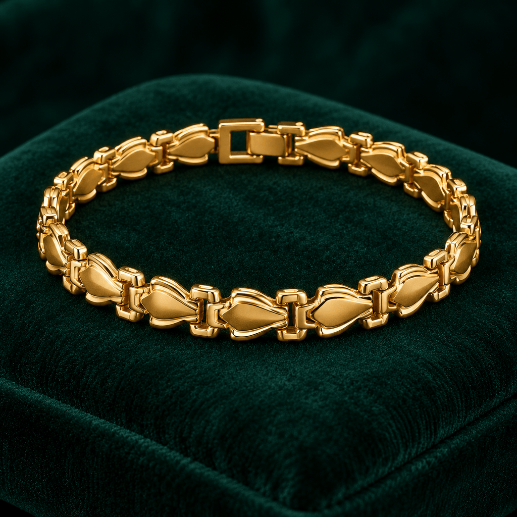 Sculpted Gold Shield-Link Bracelet - Men's Jewellery - Jaipuri Crown