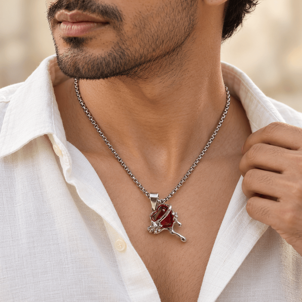 Sculptural Silver Necklace - Men's Jewellery - Jaipuri Crown
