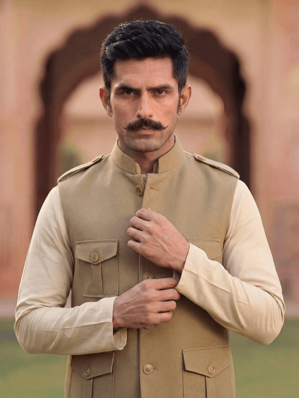 Semi-Hunting Jacket - Biege - Jaipuri Crown