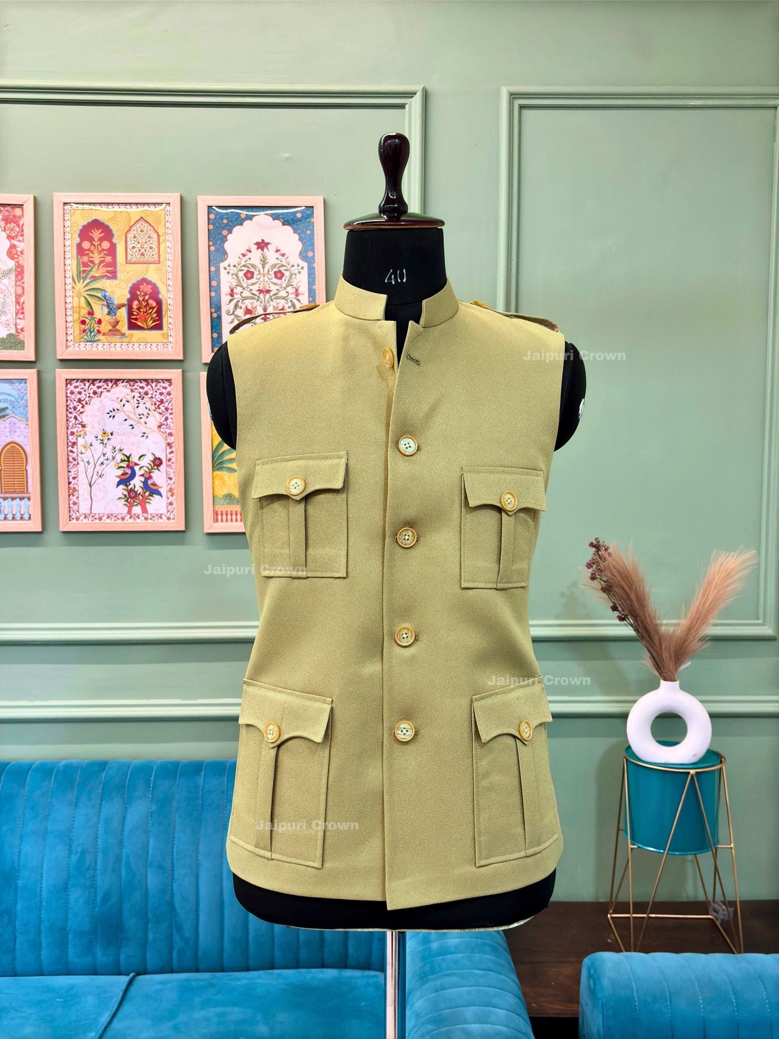 Semi - Hunting Jacket - Biege - Jaipuri Crown