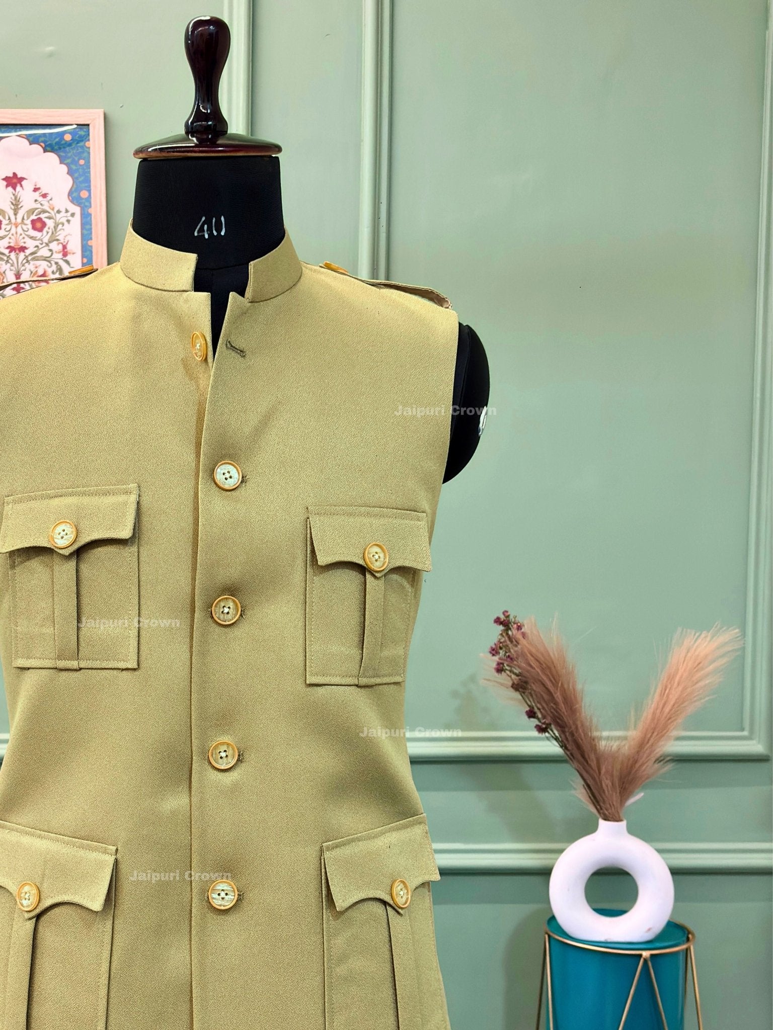 Semi - Hunting Jacket - Biege - Jaipuri Crown