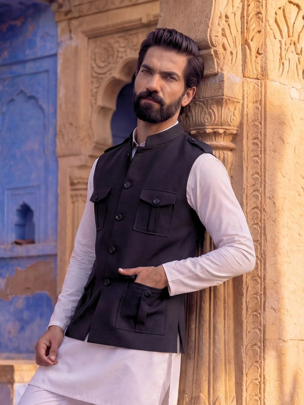 Semi-Hunting Jacket - Black - Jaipuri Crown