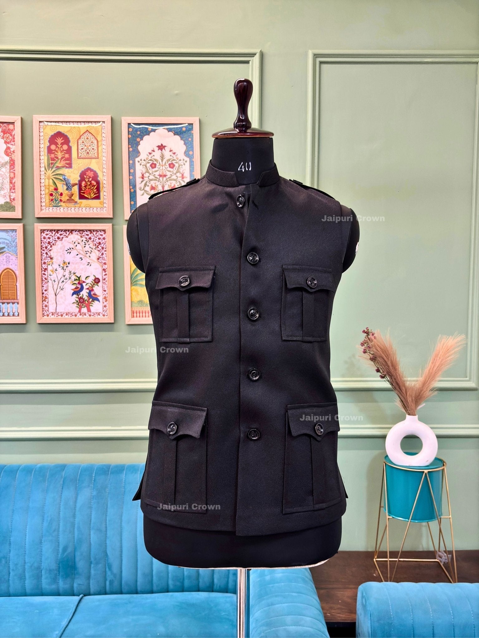 Semi - Hunting Jacket - Black - Jaipuri Crown