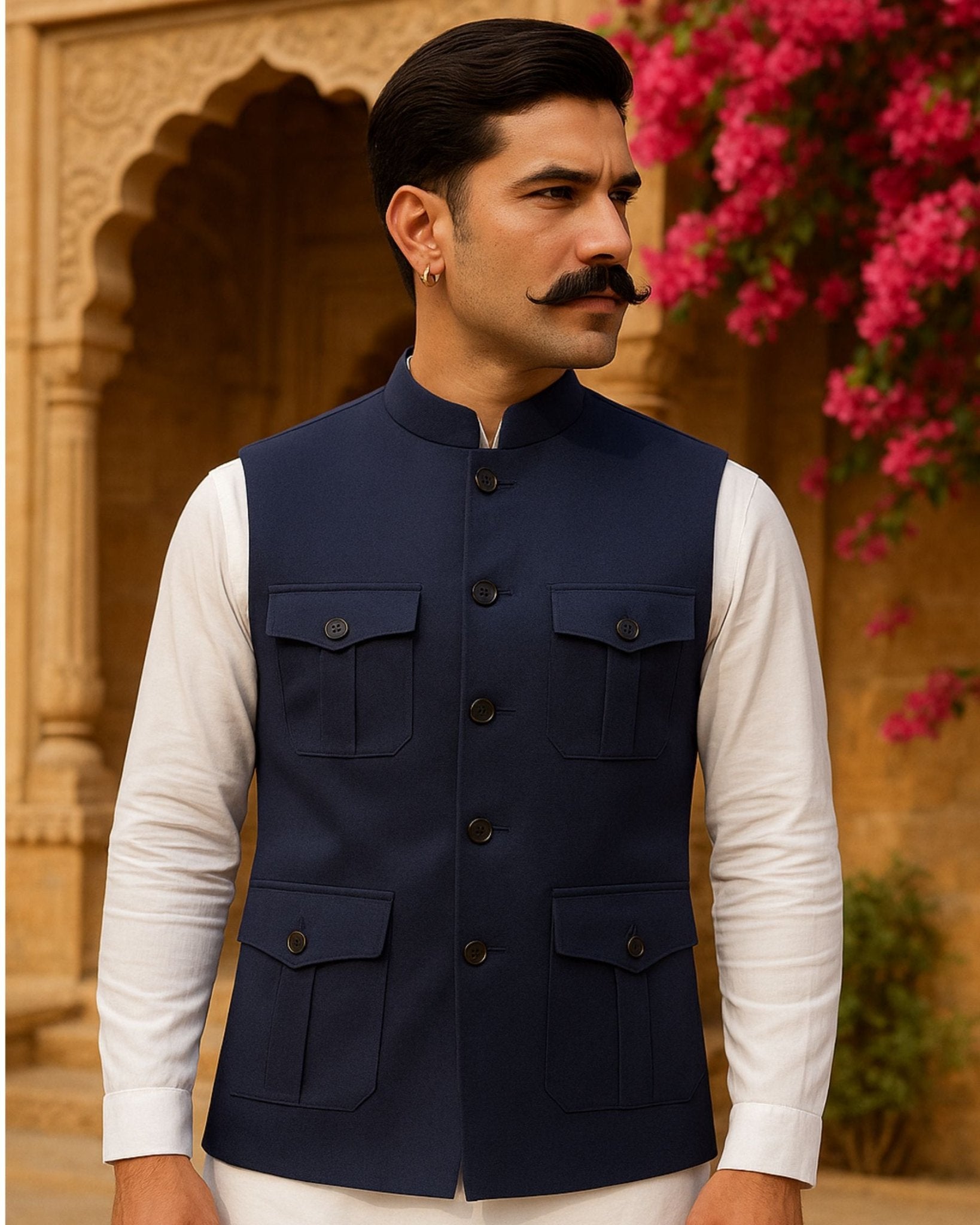 Semi - Hunting Jacket - Blue - Jaipuri Crown