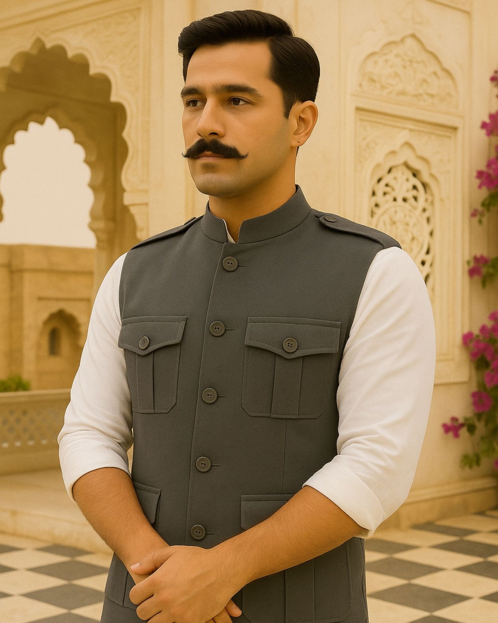 Semi - Hunting Jacket - Grey - Jaipuri Crown
