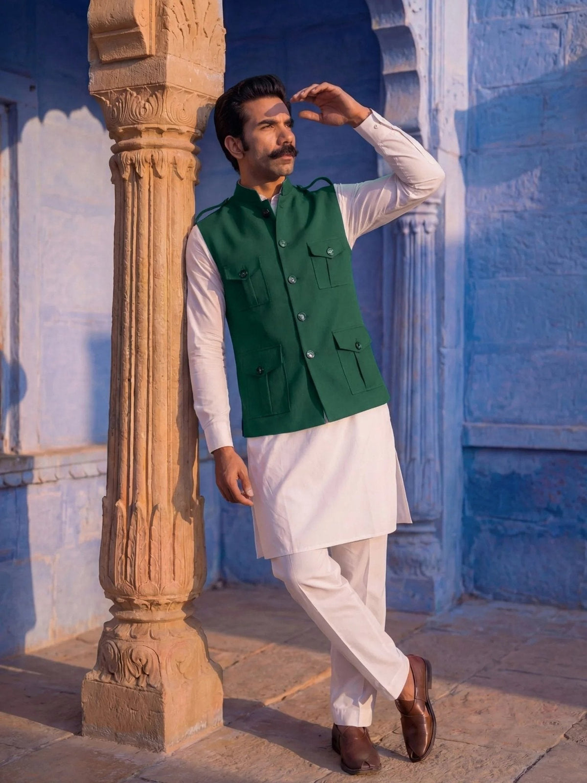 Semi-Hunting Jackets - Rust Green - Jaipuri Crown