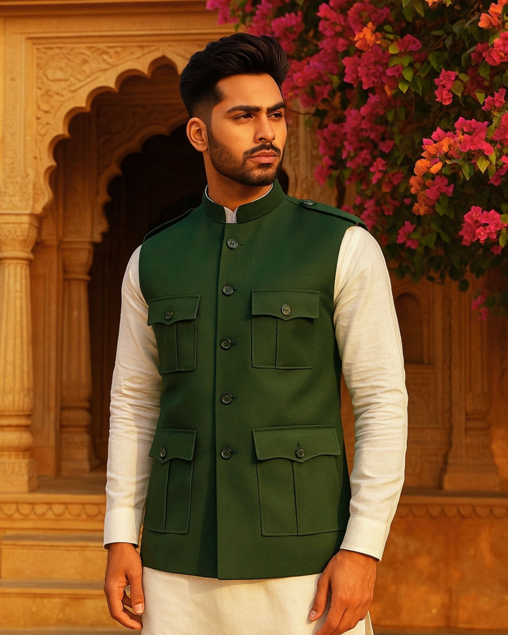 Semi - Hunting Jackets - Rust Green - Jaipuri Crown