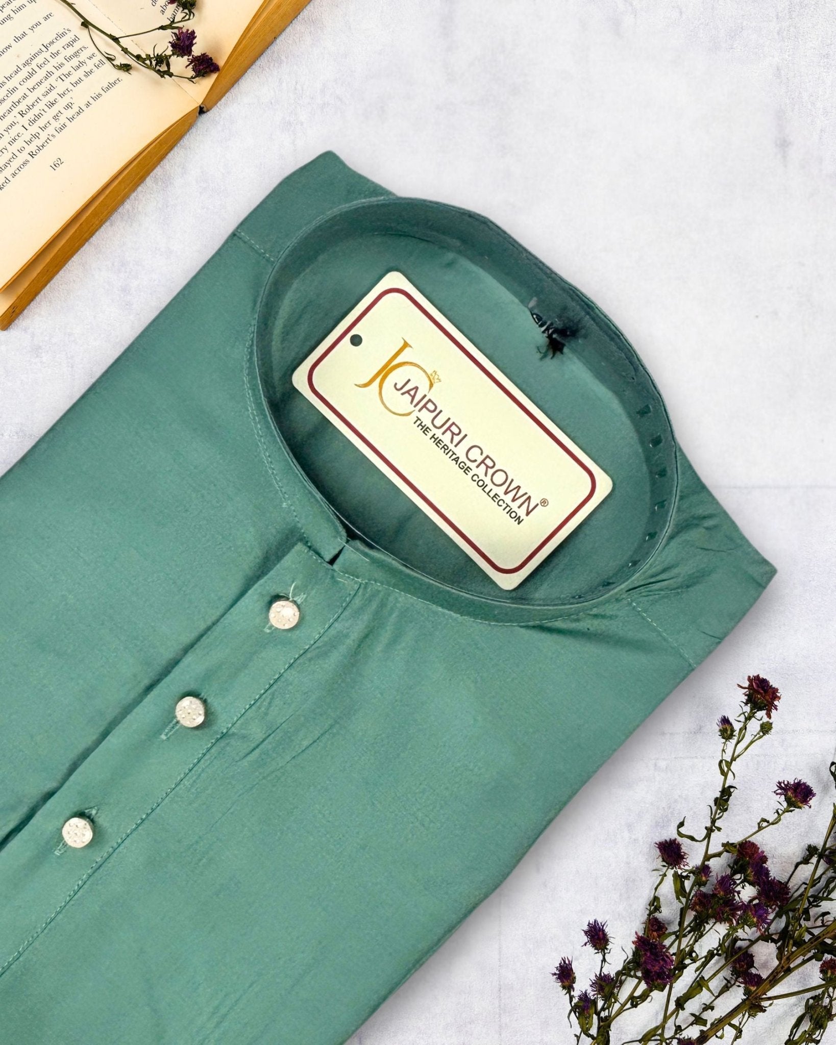 Serene Sage Green Plain Kurta - Jaipuri Crown