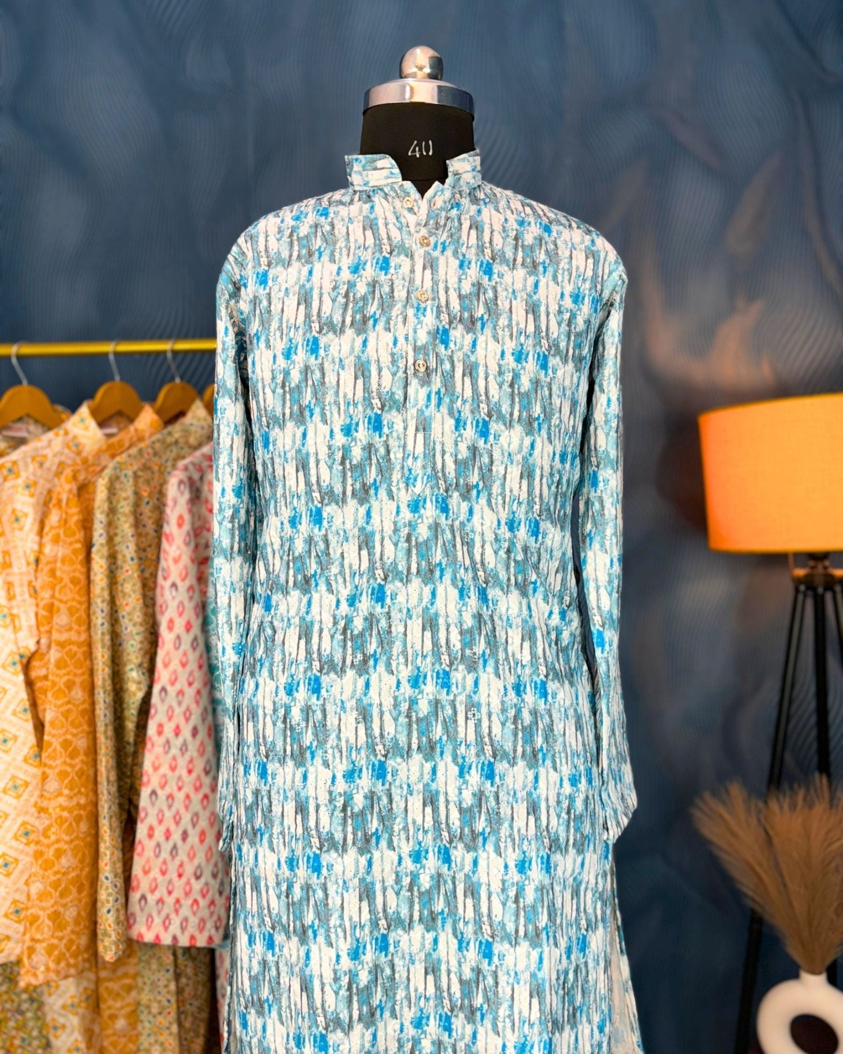 Serene Stripes Printed Lucknowi Kurta - Jaipuri Crown