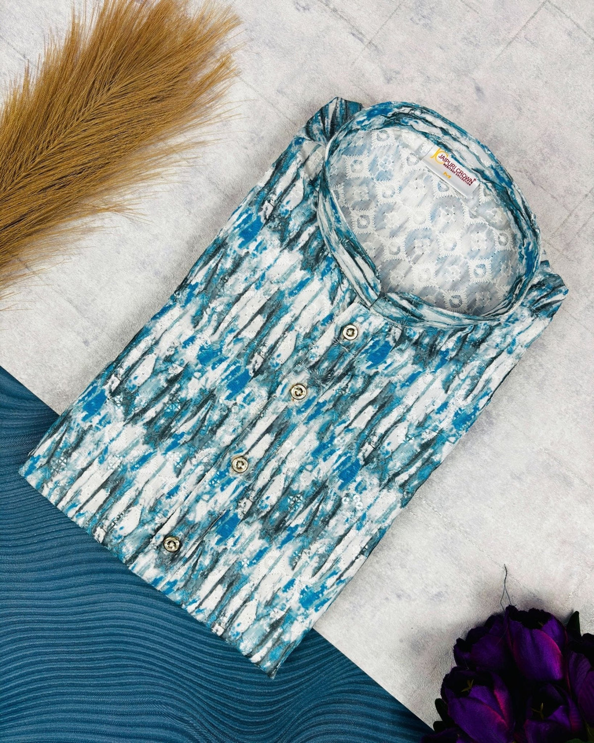 Serene Stripes Printed Lucknowi Kurta - Jaipuri Crown