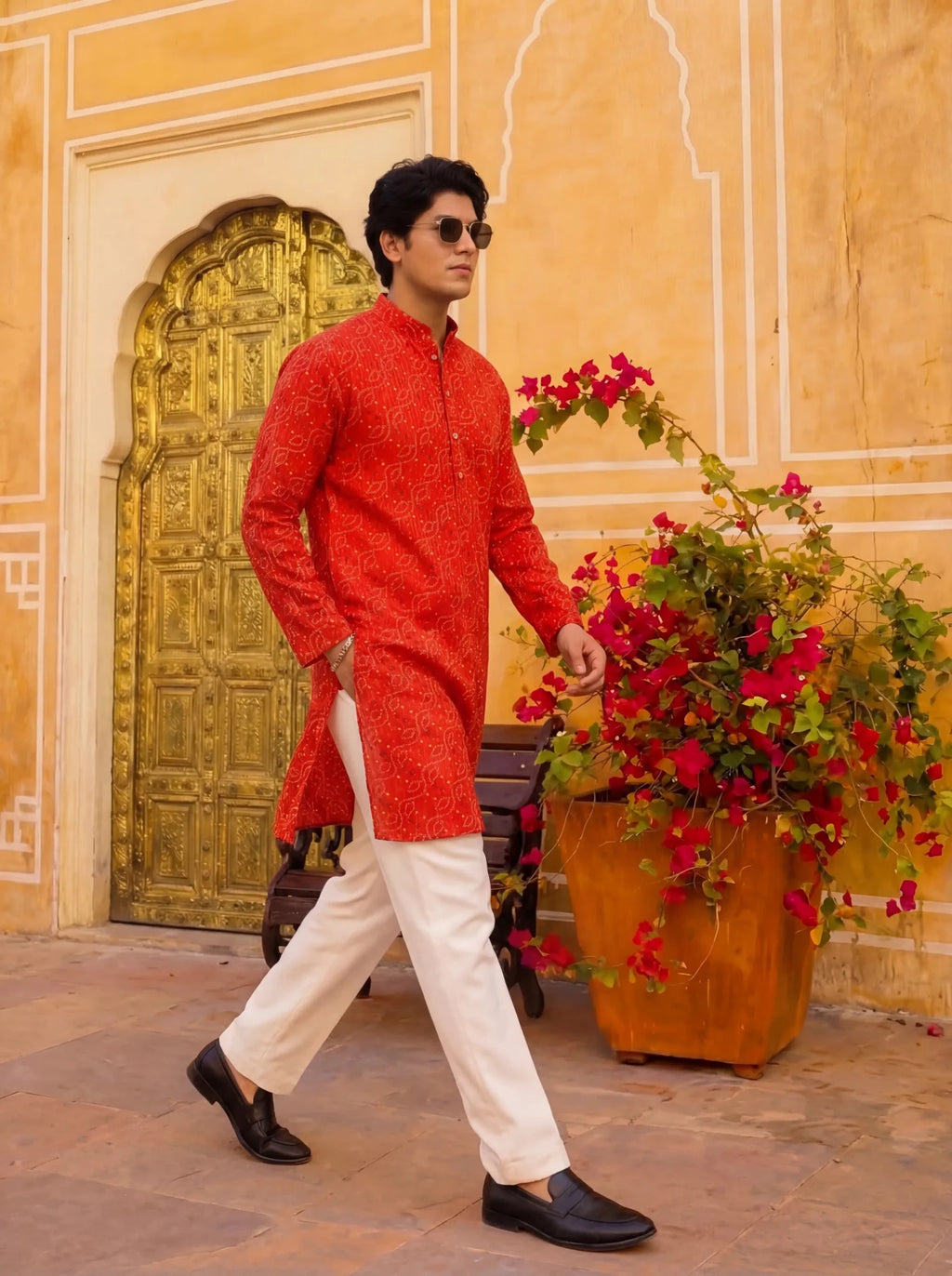 Sindoori Waves – Bandhani Style Long Kurta - Jaipuri Crown