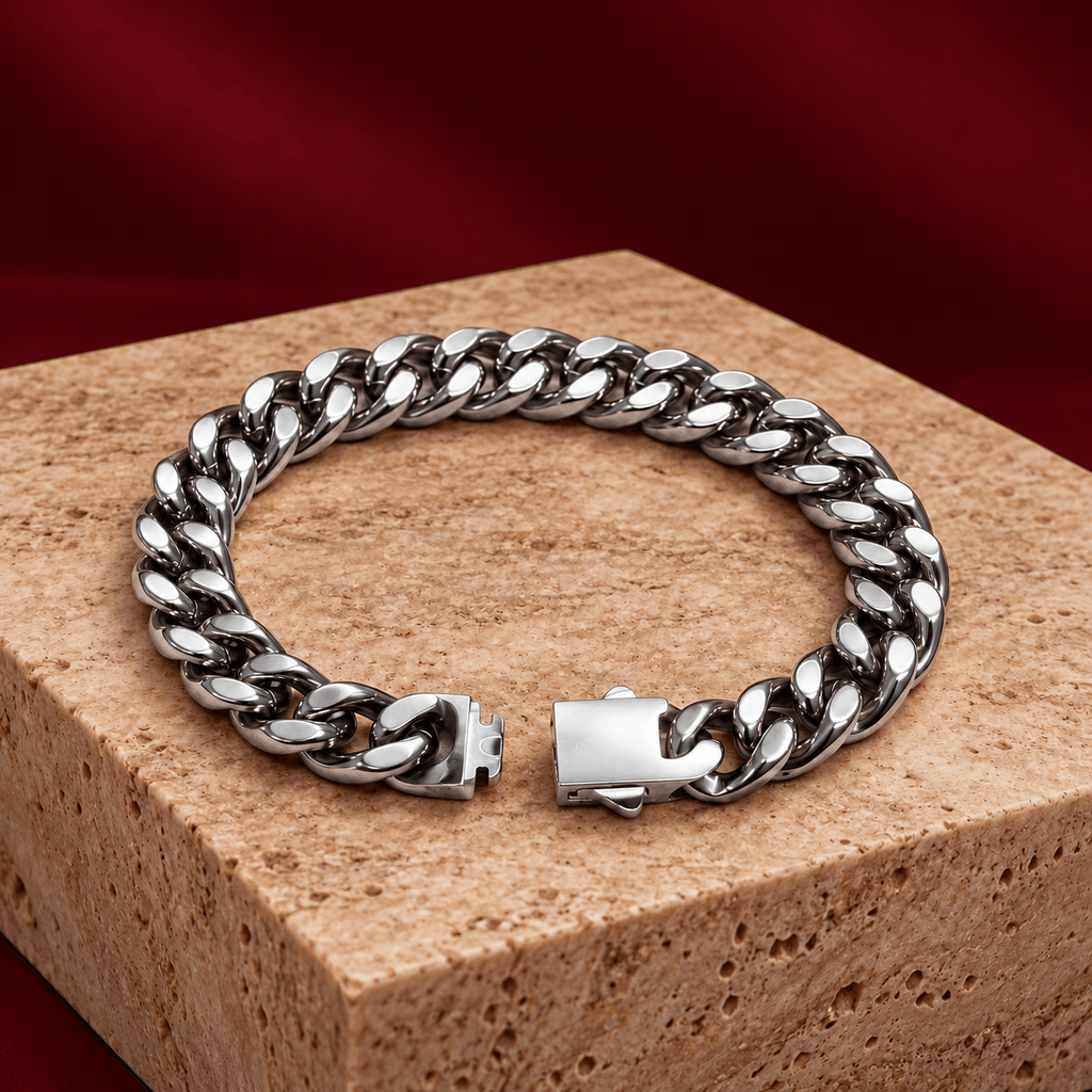 Sleek Polished Silver Men's Jewellery Bracelet - Jaipuri Crown
