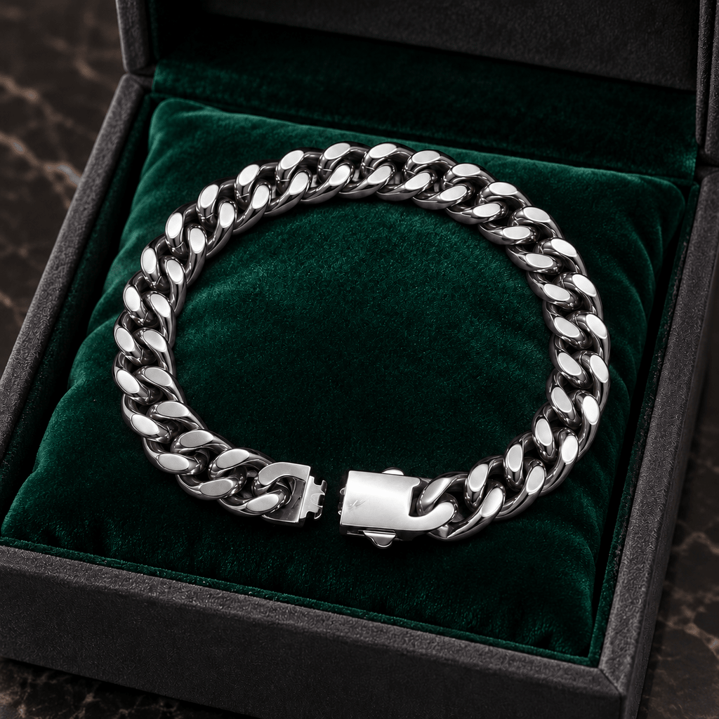Sleek Polished Silver Men's Jewellery Bracelet - Jaipuri Crown