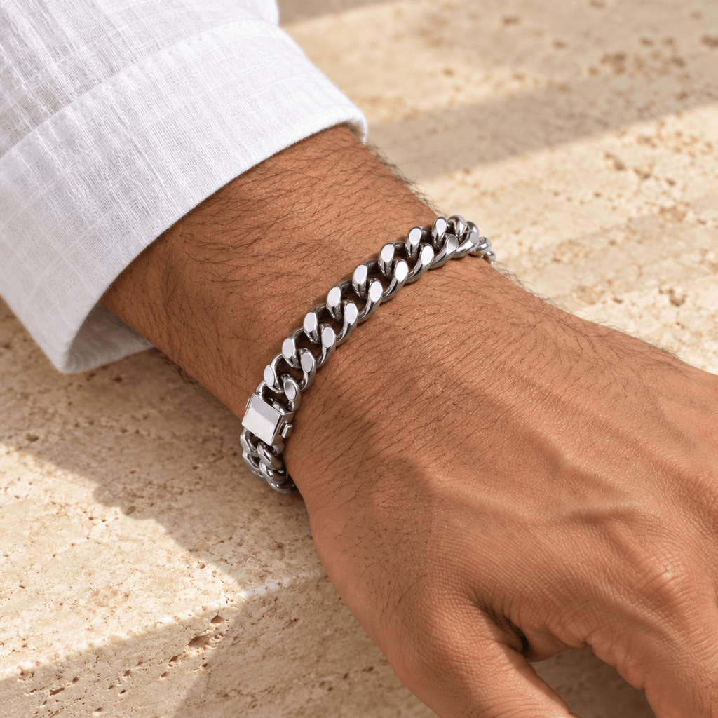 Sleek Polished Silver Men's Jewellery Bracelet - Jaipuri Crown