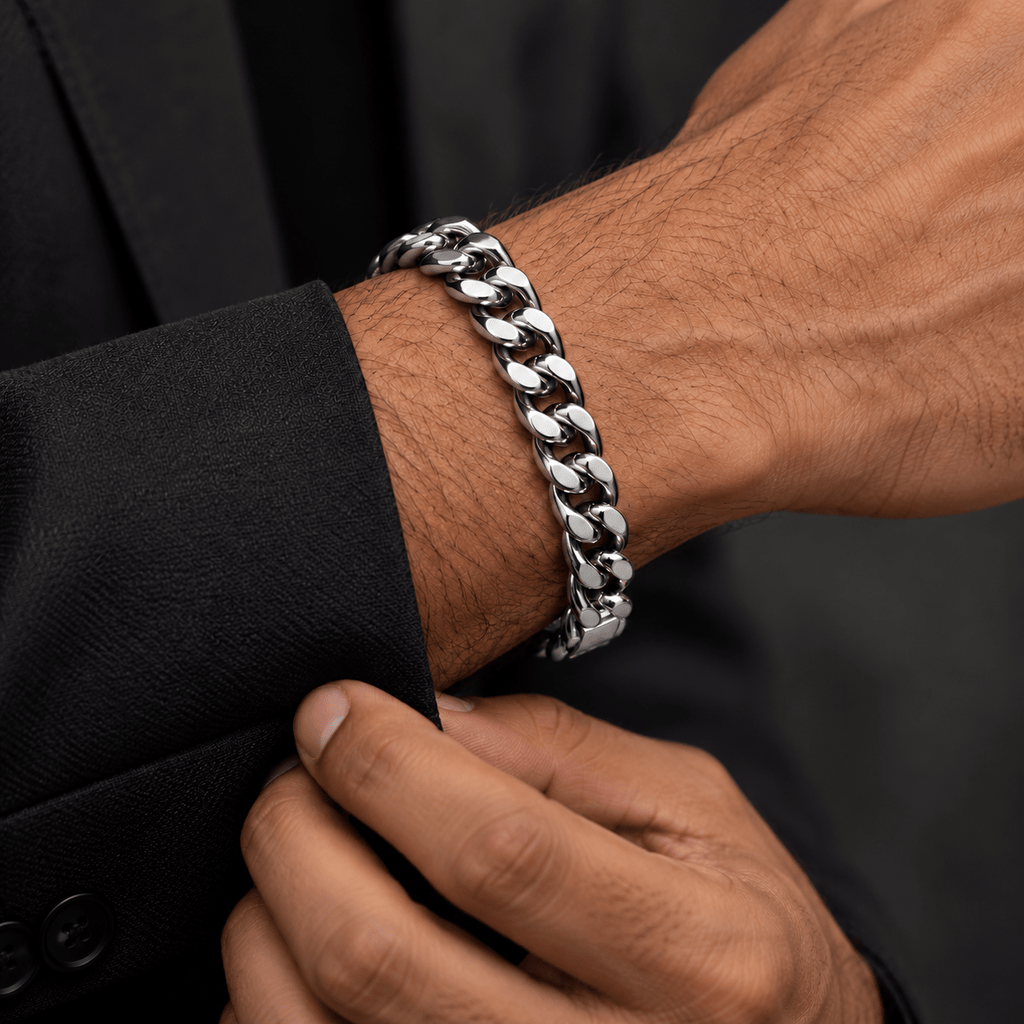 Sleek Polished Silver Men's Jewellery Bracelet - Jaipuri Crown