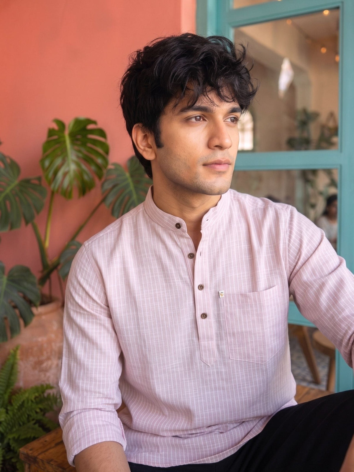 Soft Pink Textured Short Kurta - Jaipuri Crown