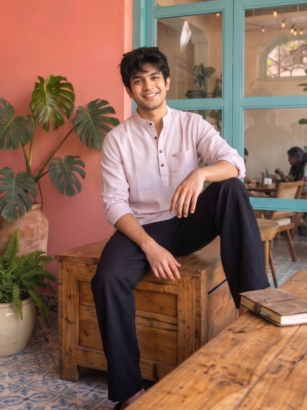 Soft Pink Textured Short Kurta - Jaipuri Crown
