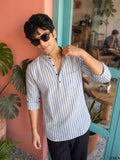 Steel Blue Heritage Short Kurta - Jaipuri Crown
