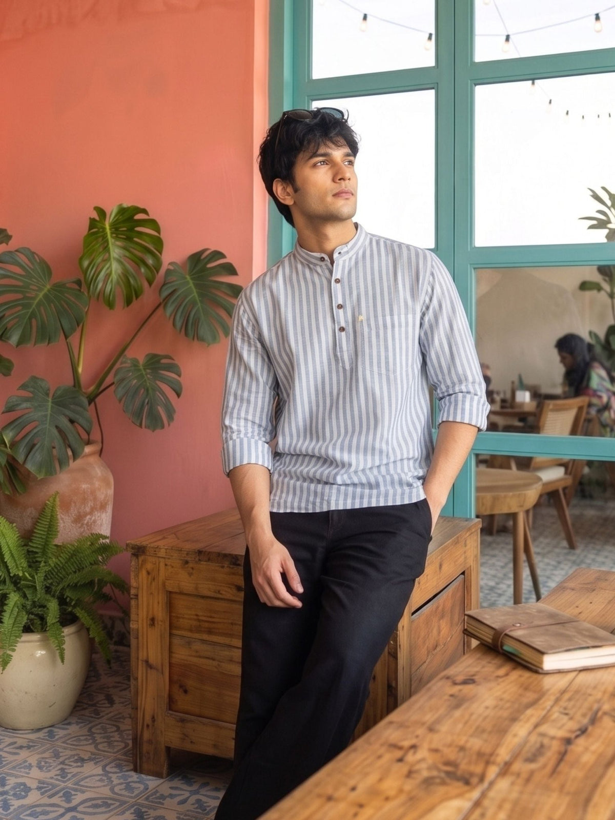 Steel Blue Heritage Short Kurta - Jaipuri Crown