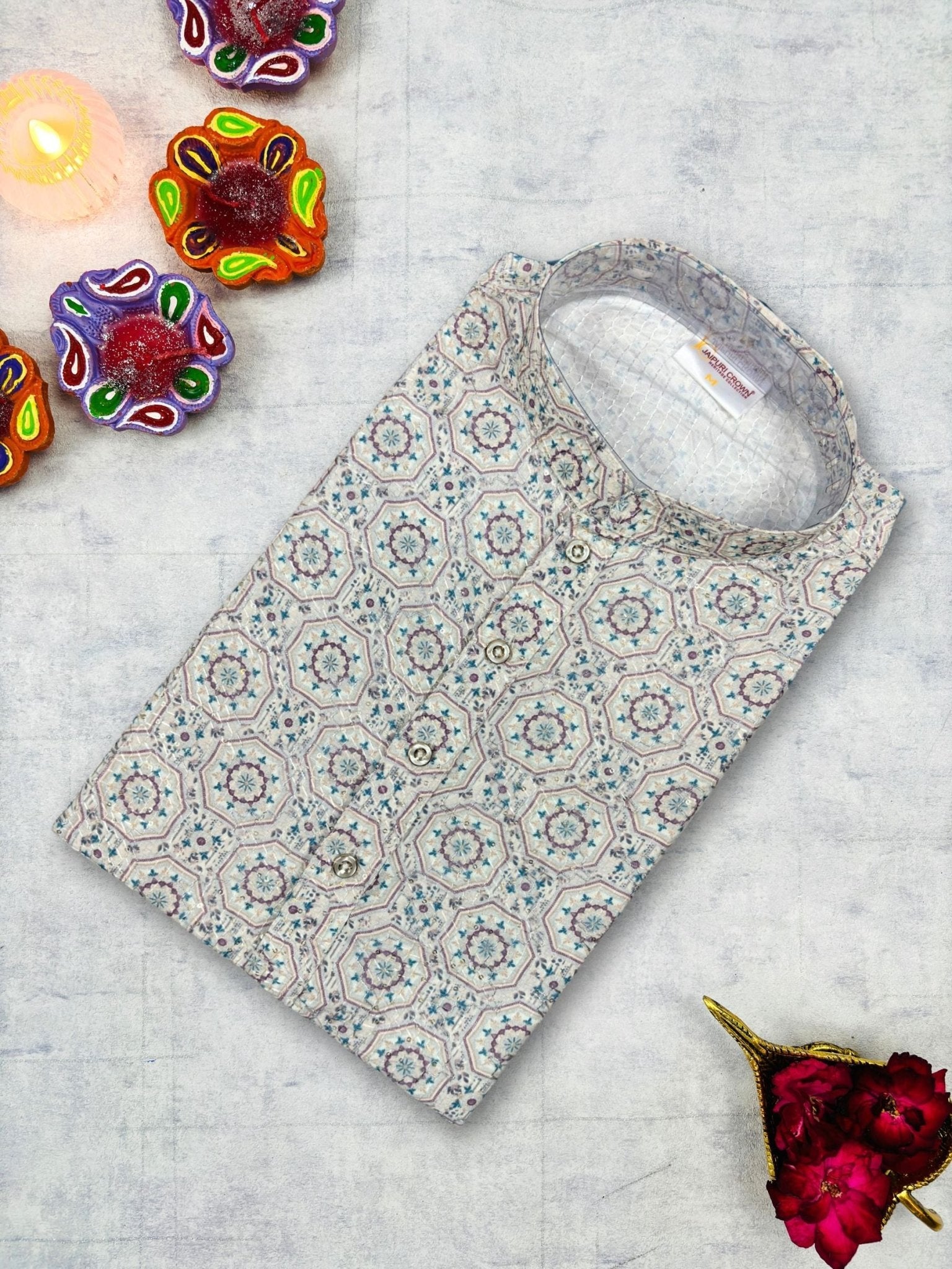 Stellar Glow Silver Printed Kurta - Jaipuri Crown