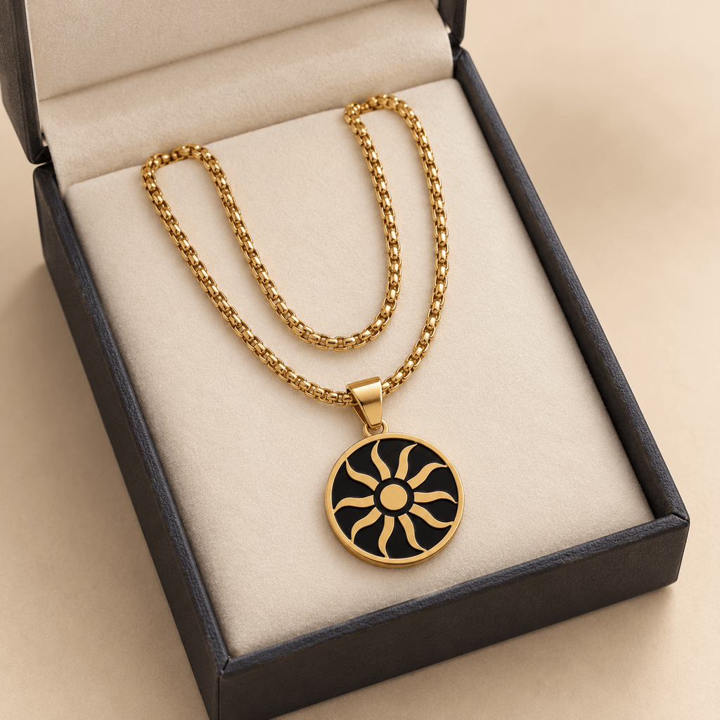 Stylish Gold Sun Pendant - Men's Jewellery - Jaipuri Crown