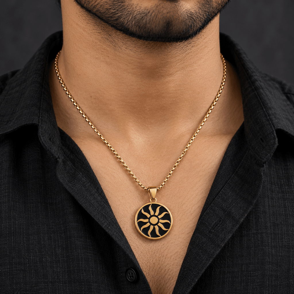 Stylish Gold Sun Pendant - Men's Jewellery - Jaipuri Crown