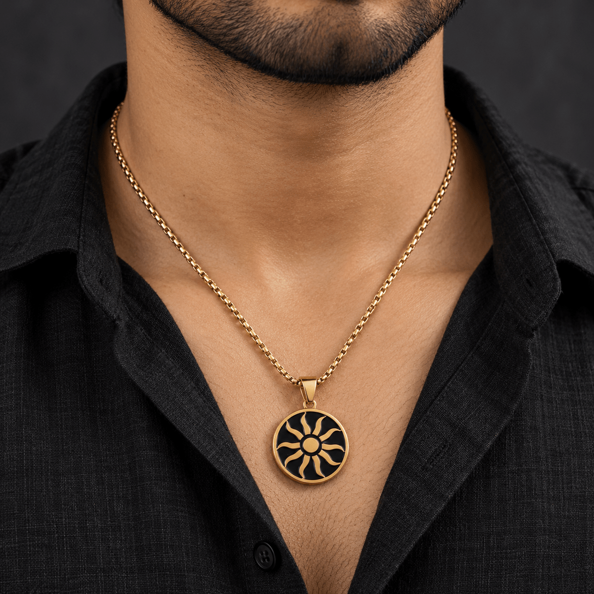 Stylish Gold Sun Pendant - Men's Jewellery - Jaipuri Crown
