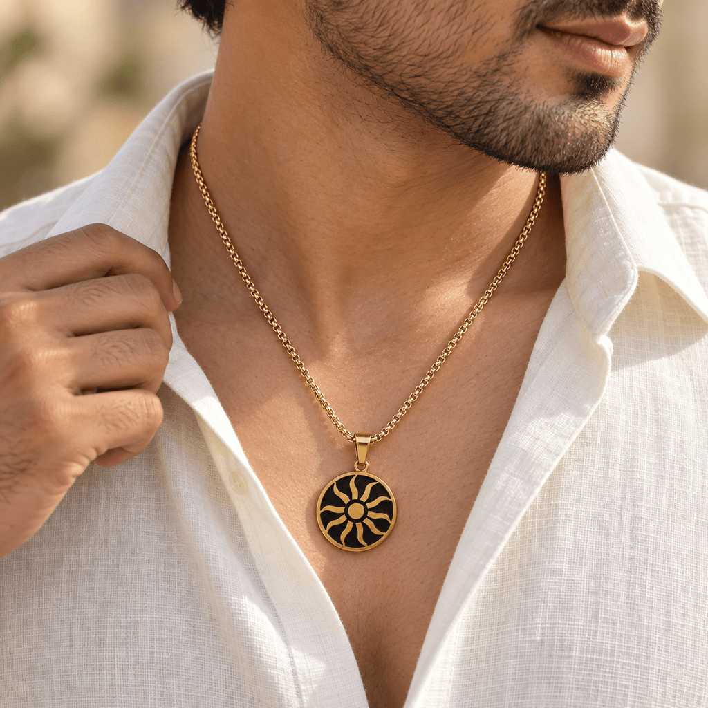 Stylish Gold Sun Pendant - Men's Jewellery - Jaipuri Crown