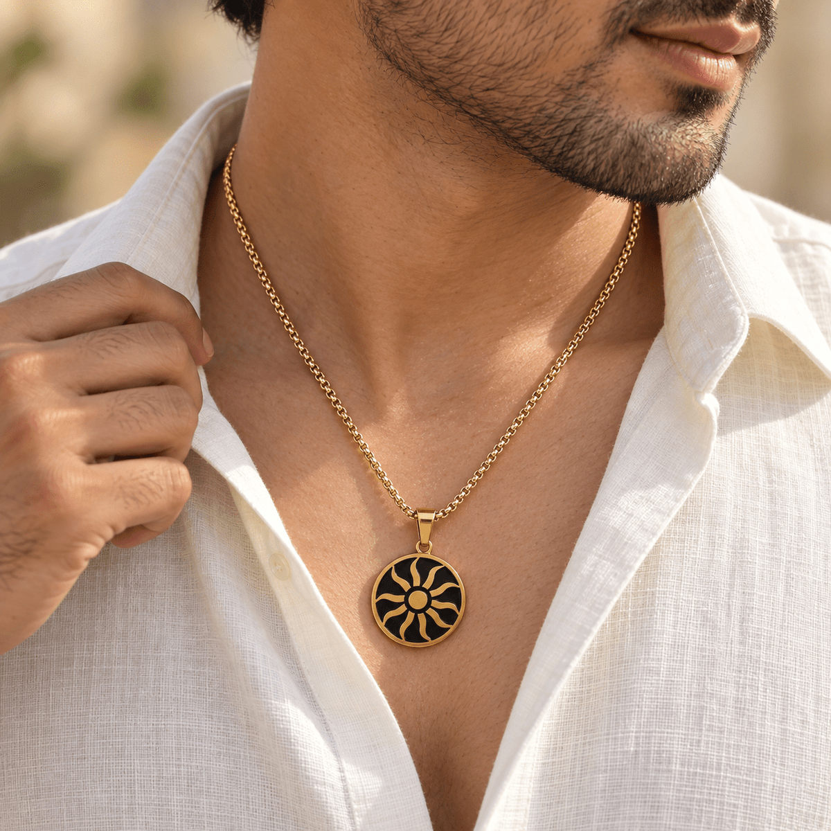 Stylish Gold Sun Pendant - Men's Jewellery - Jaipuri Crown