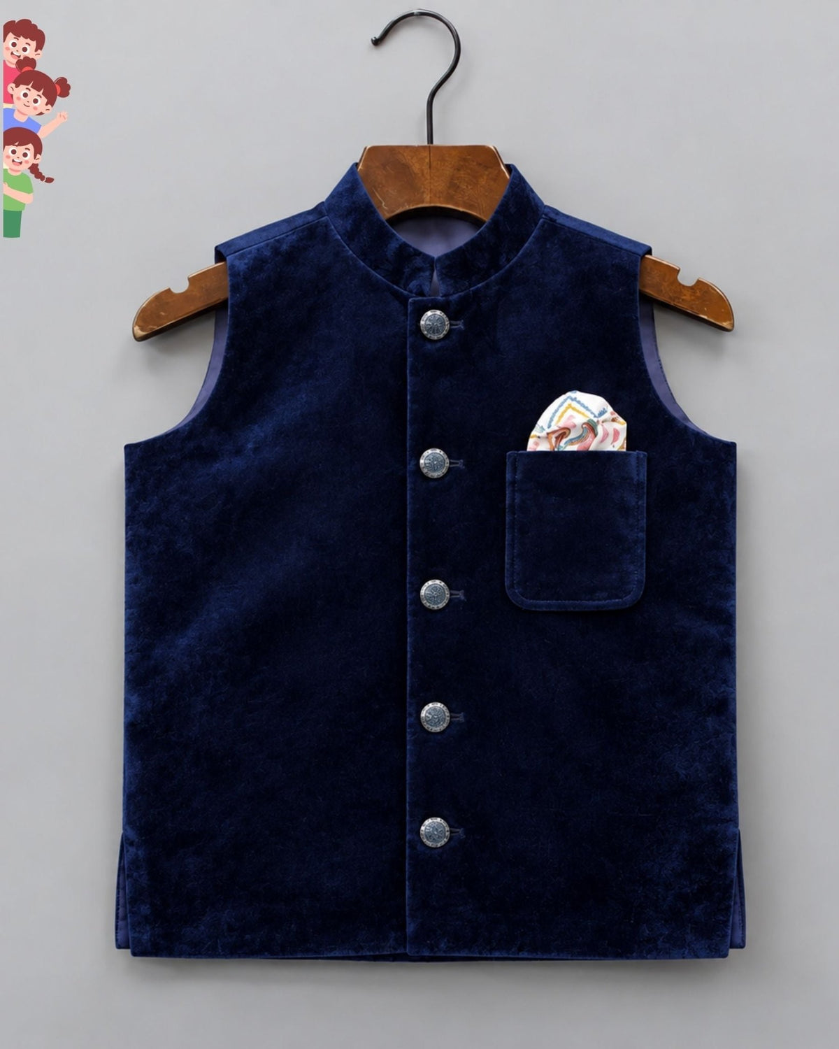 Stylish Kid's Nehru Jacket in Velvet - Jaipuri Crown