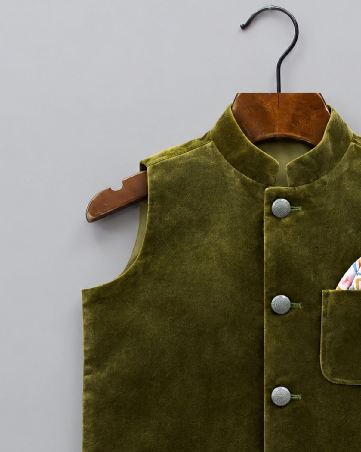 Stylish Kid's Nehru Jacket in Velvet Green - Jaipuri Crown
