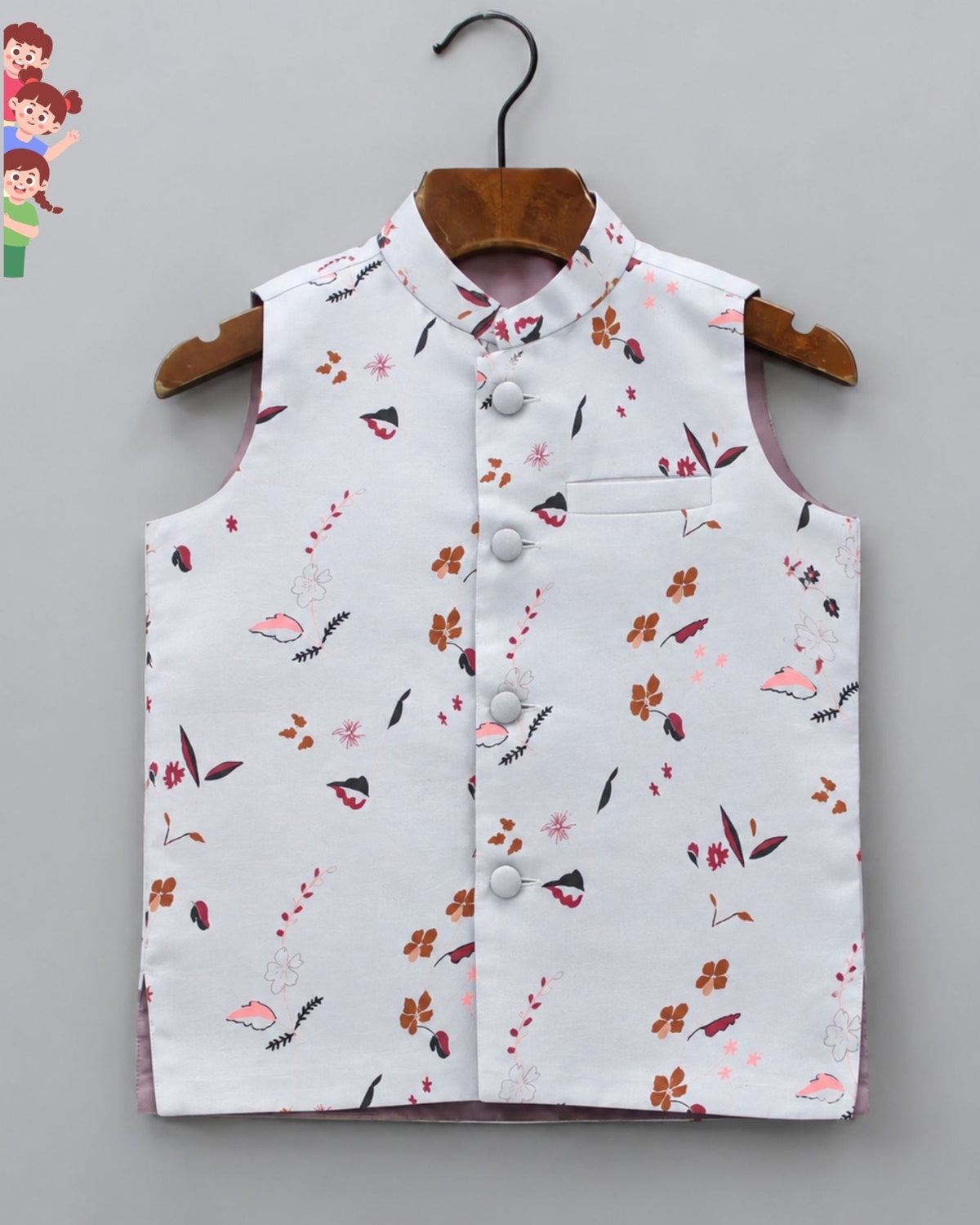 Stylish Kid's Nehru Jacket with Floral Print - Jaipuri Crown