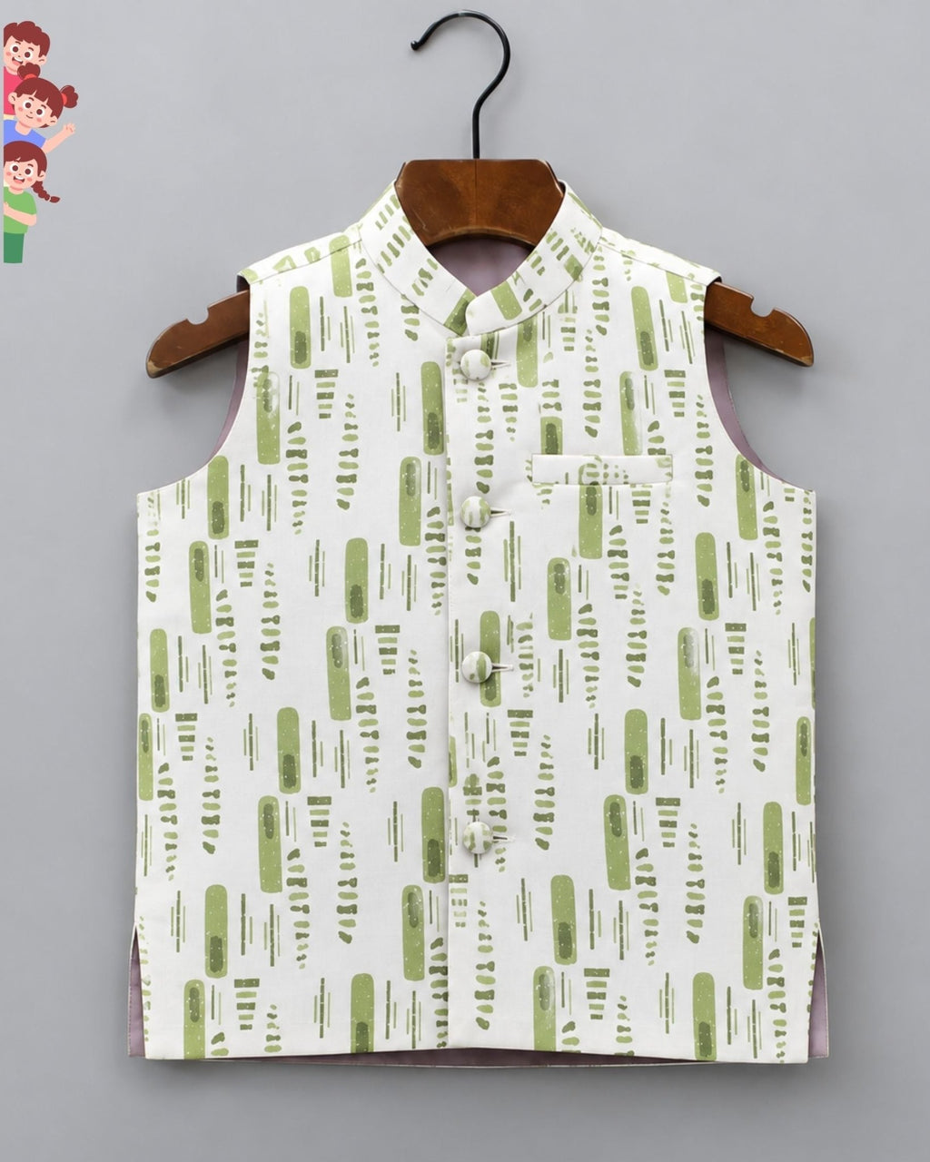 Stylish Kid's Nehru Jacket with Modern Print - Jaipuri Crown