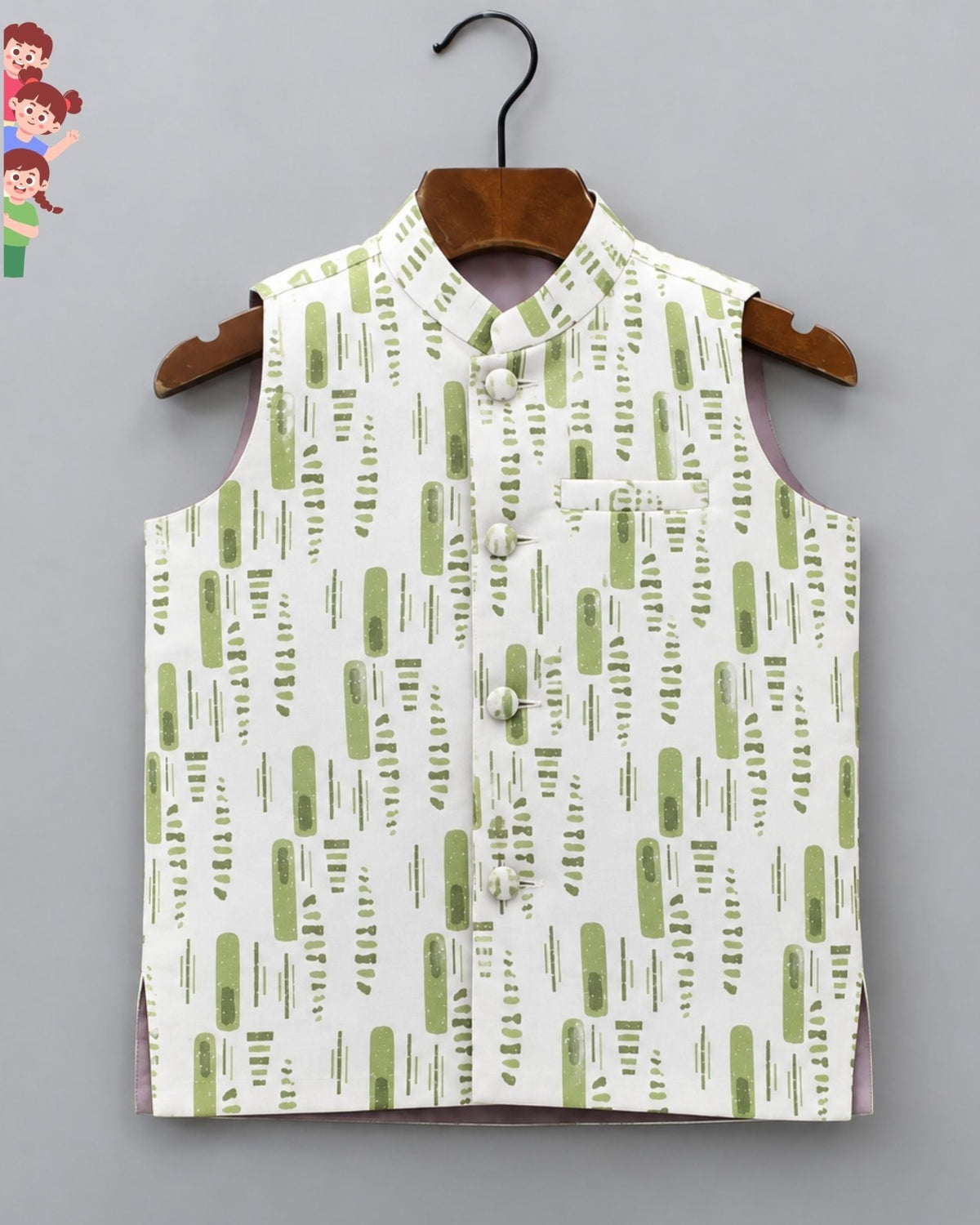 Stylish Kid's Nehru Jacket with Modern Print - Jaipuri Crown