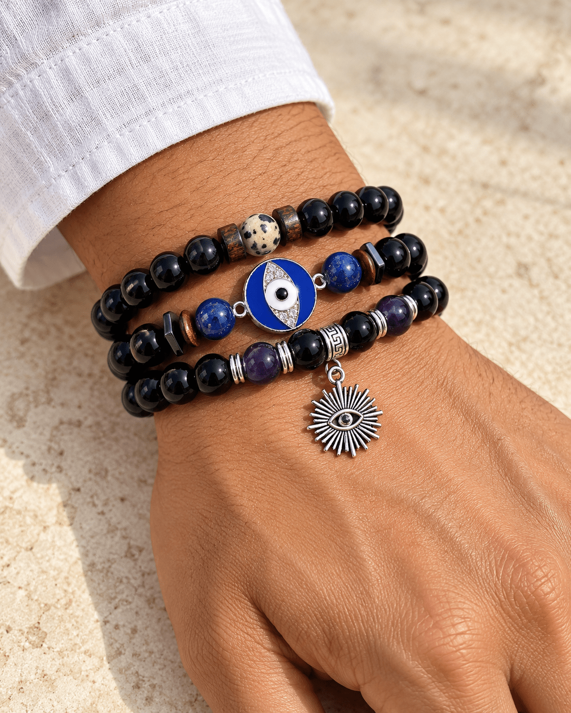 Stylish Men's Jewellery: Handcrafted Eye Bracelets - Jaipuri Crown