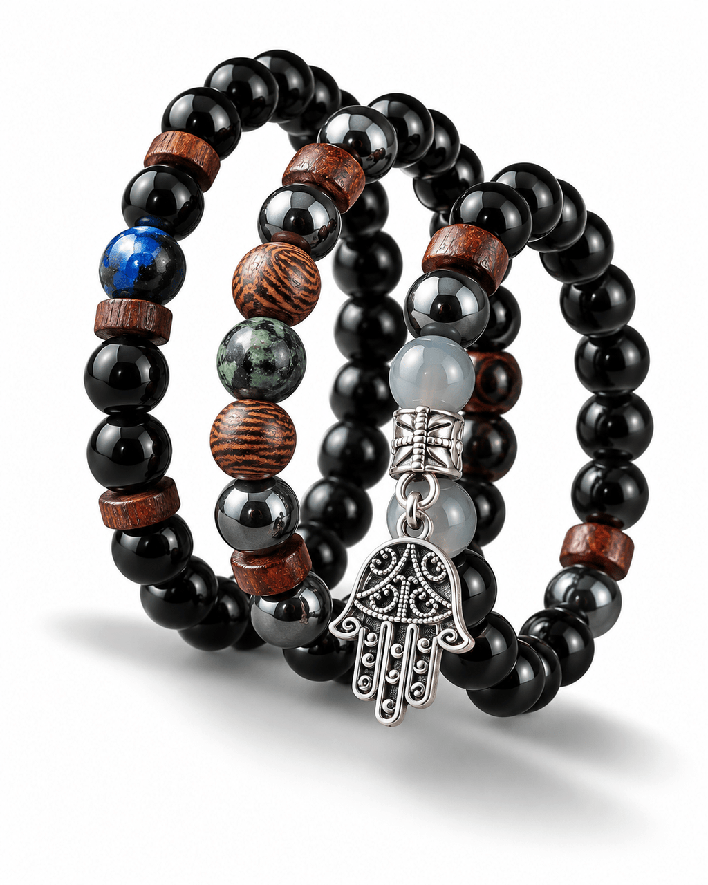Stylish Men's Jewellery: Three Beaded Bracelets - Jaipuri Crown